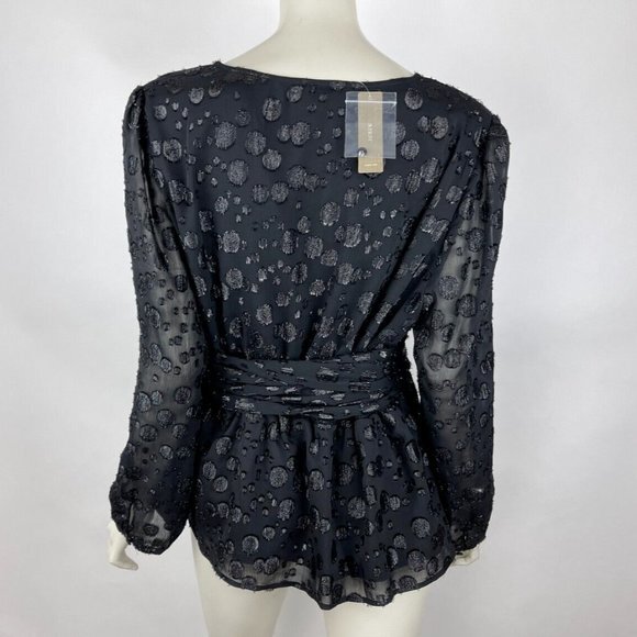 J Crew Tie-waist V-neck Top Women XXL NWT Metallic Jacquard Long Sleeve Blouse - Picture 2 of 13